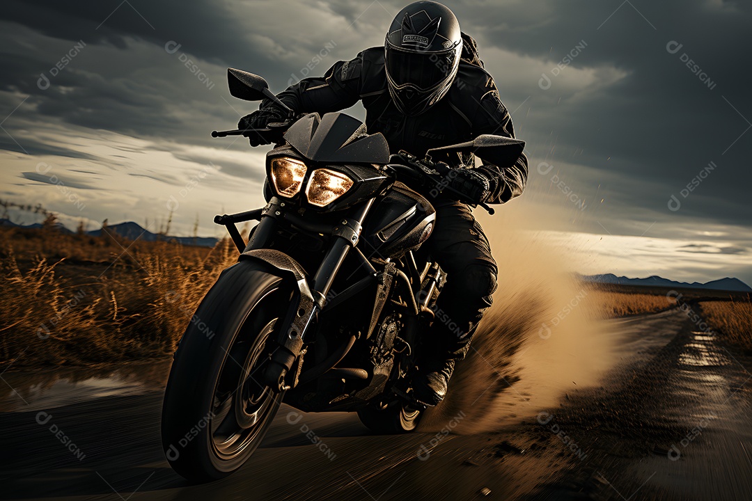Homem andando com moto esportiva na estrada [download] - Designi