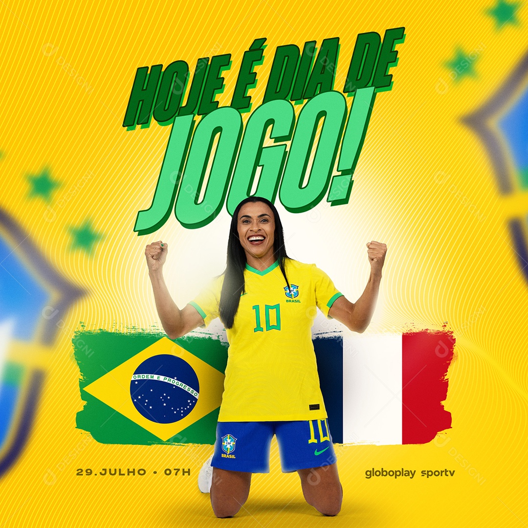 Hoje Tem Jogo Brasil x França Copa Feminina Futebol Social Media PSD  Editável.zip