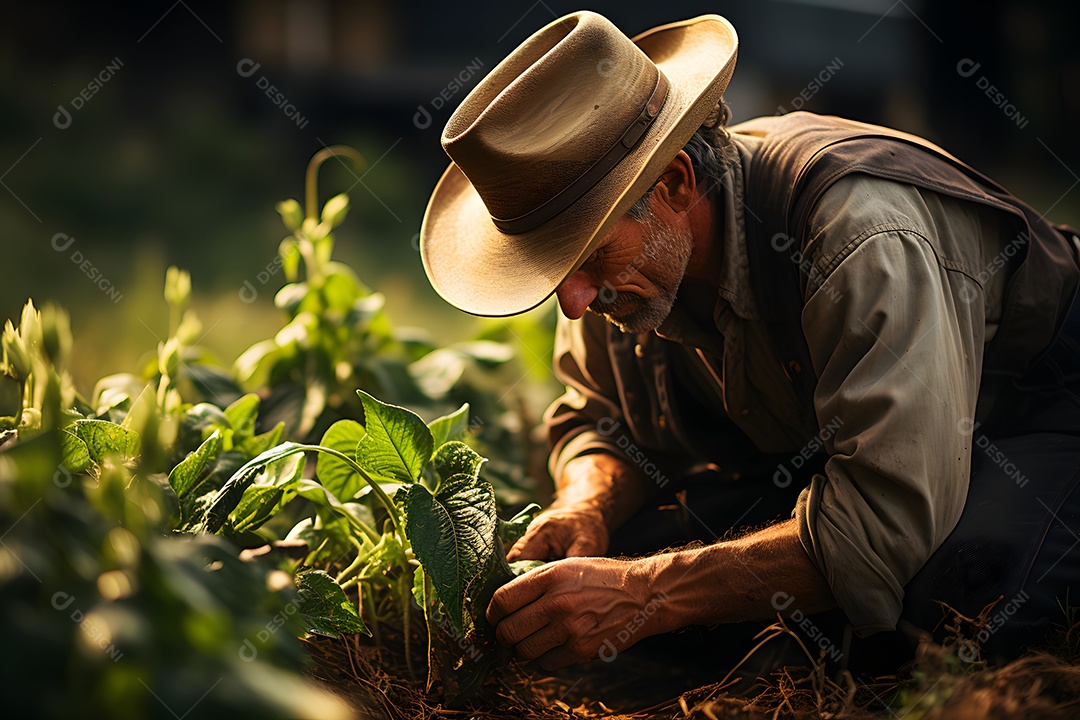 Homem agricultor na fazenda