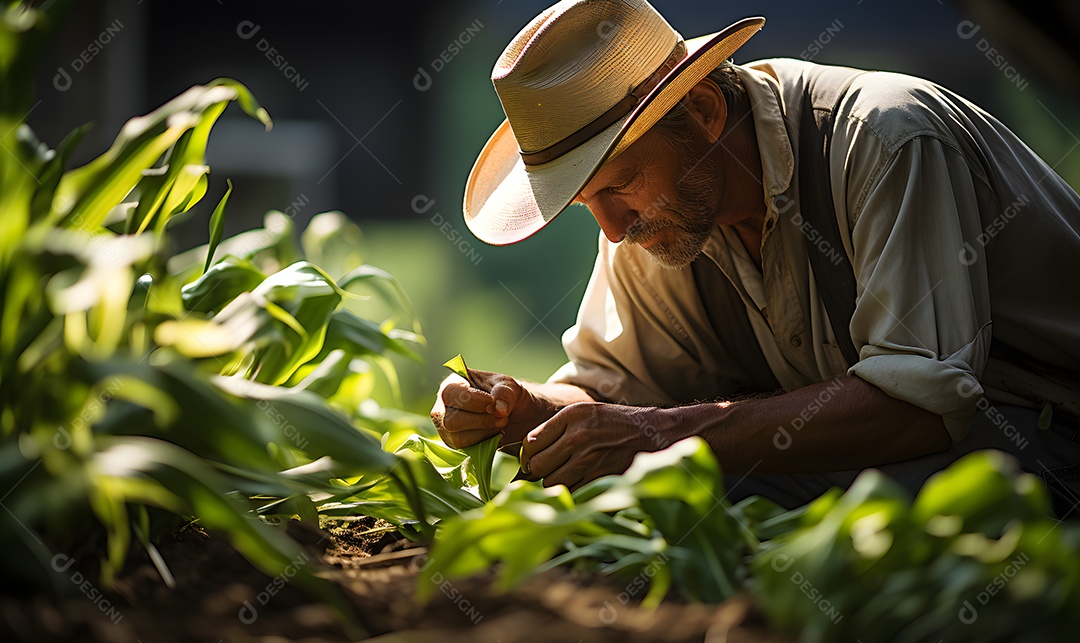 Homem agricultor na fazenda