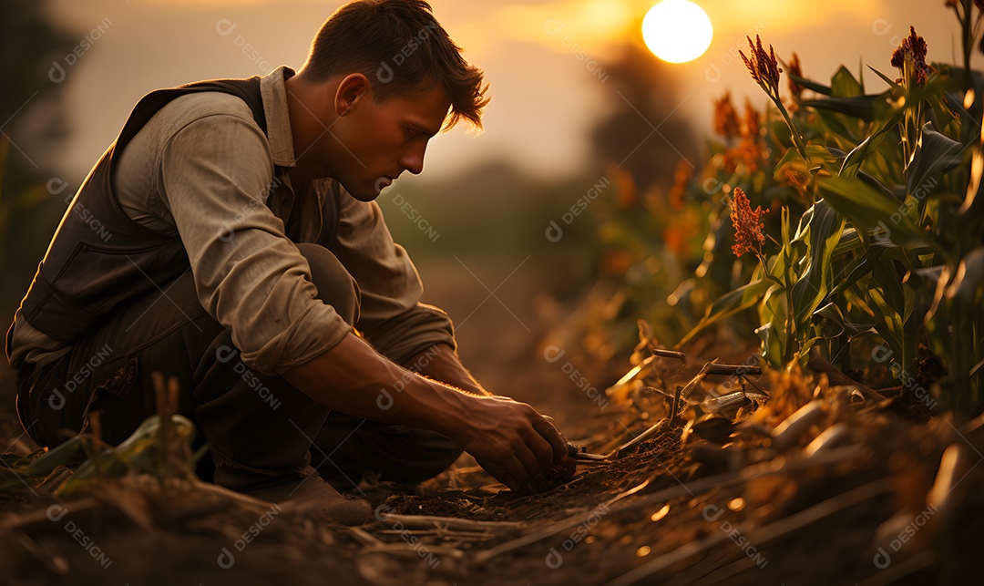 Homem agricultor na fazenda