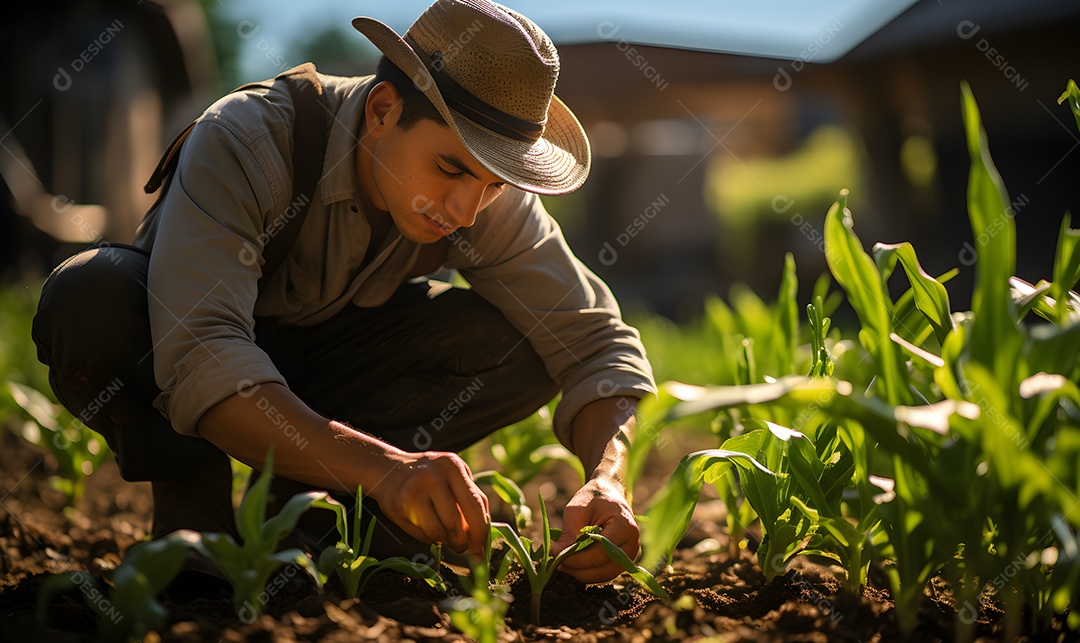 Homem agricultor na fazenda