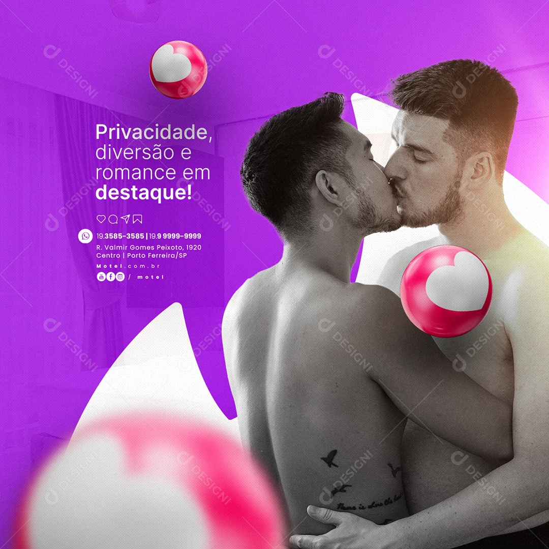 Motel Privacidade Diversão e Romance em Destaque Social Media PSD Editável