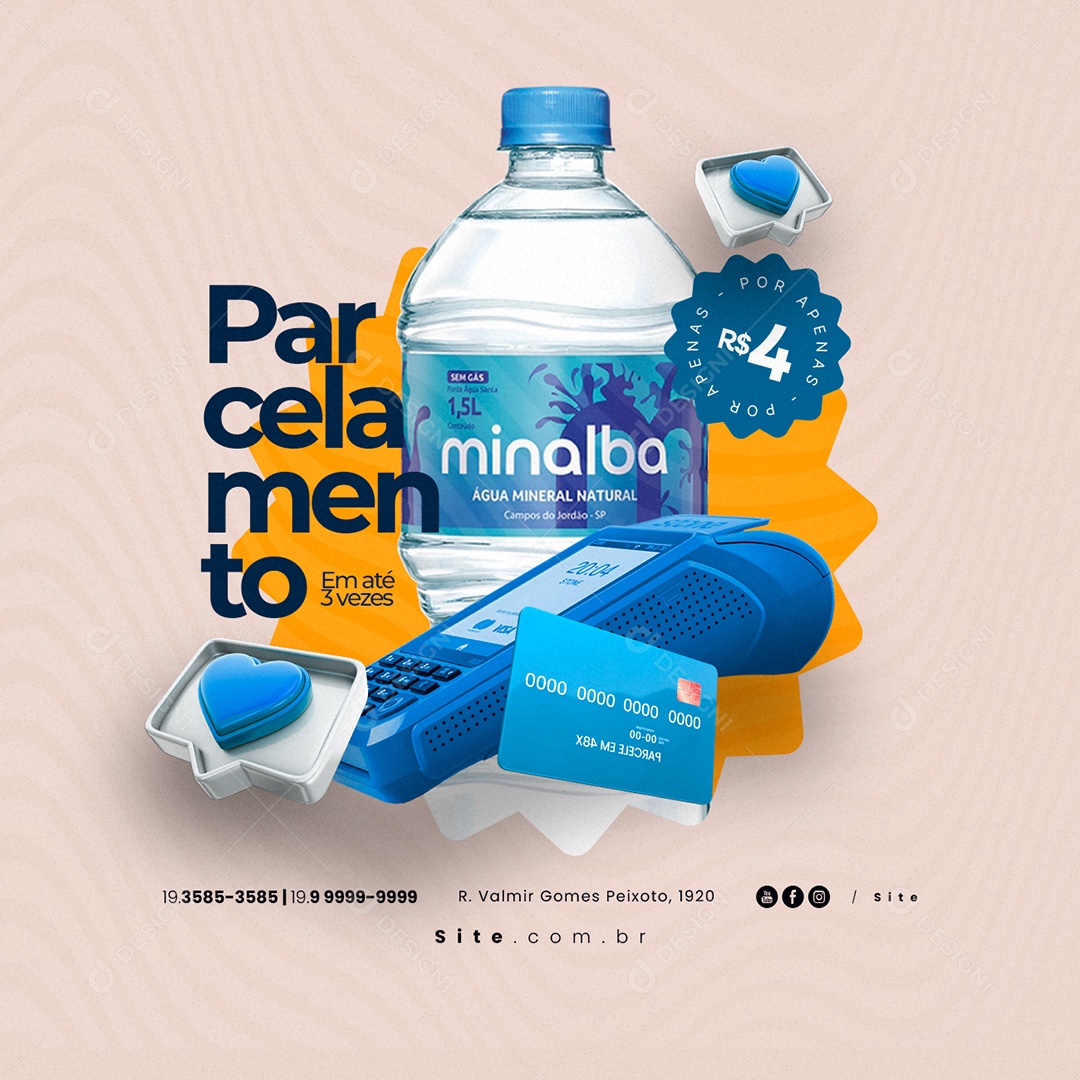 Mineral Water Up to 3 Times Installment Social Media PSD Editable