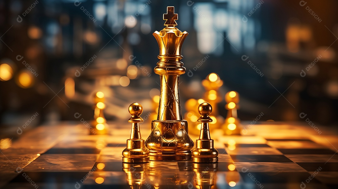 Peça de xadrez de ouro 3d rei ou rainha em plano de fundo isolado
