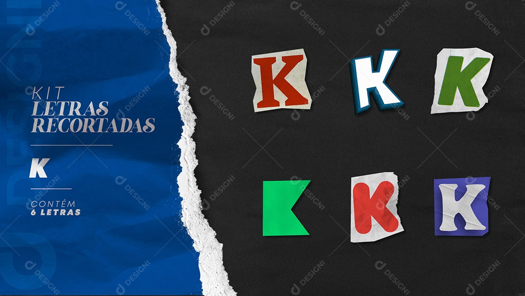 Kit de Letras Coloridas K Maiúsculas Recortados para Composição PSD