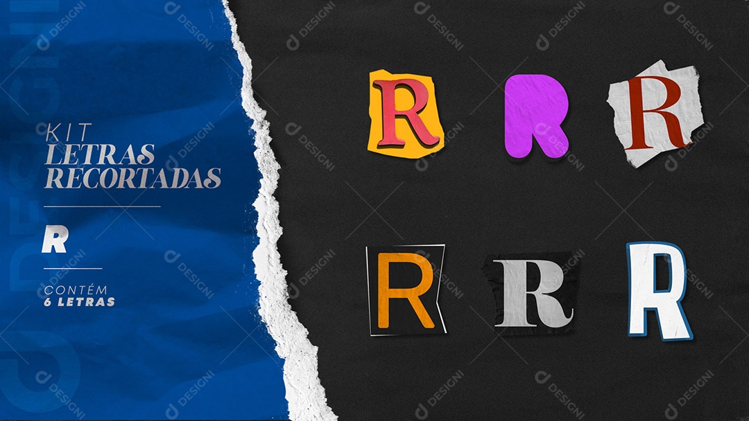 Kit de Letras Coloridas R Maiúsculas Recortados para Composição PSD