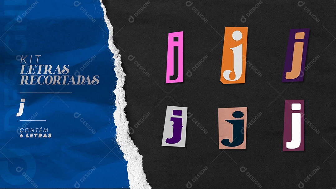 Kit de Letras Coloridas j Minúsculas Recortados para Composição PSD