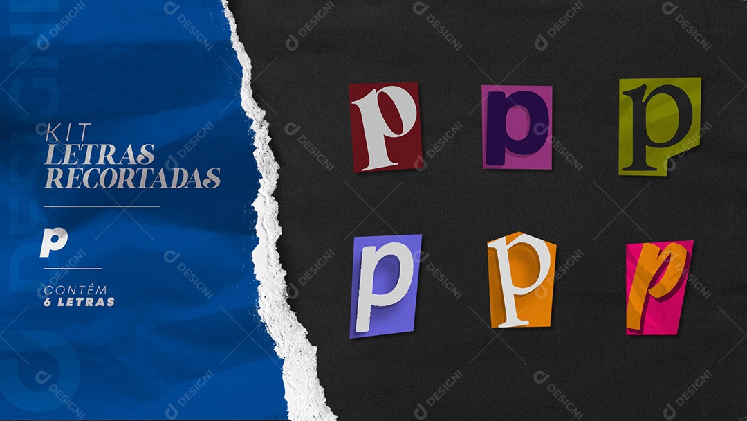 Kit de Letras Coloridas p Minúsculas Recortados para Composição PSD