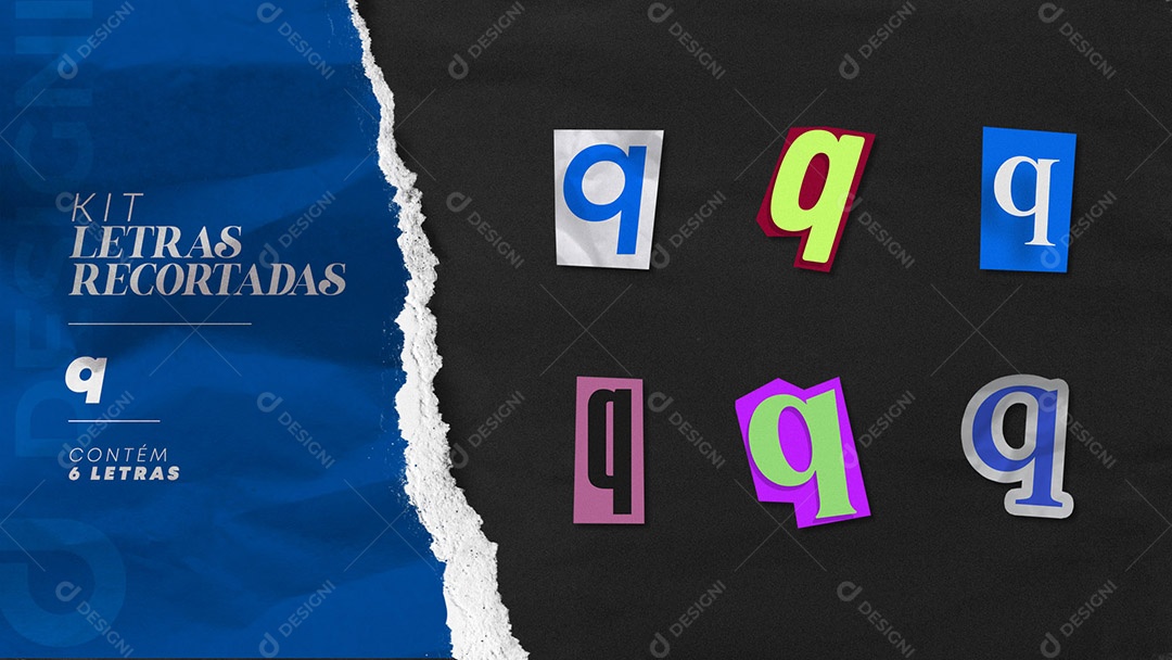 Kit de Letras Coloridas q Minúsculas Recortados para Composição PSD