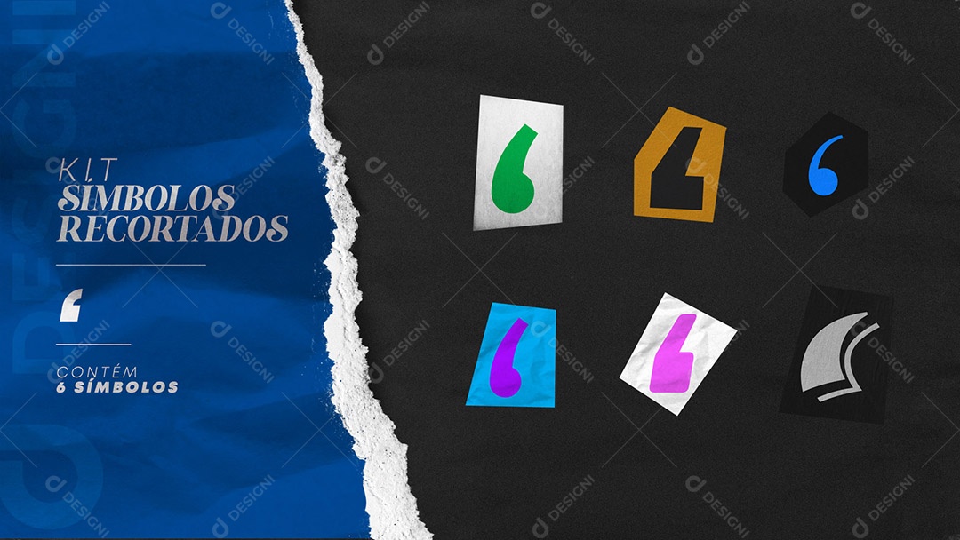 Kit de Símbolos Coloridos de Aspas Recortados para Composição PSD