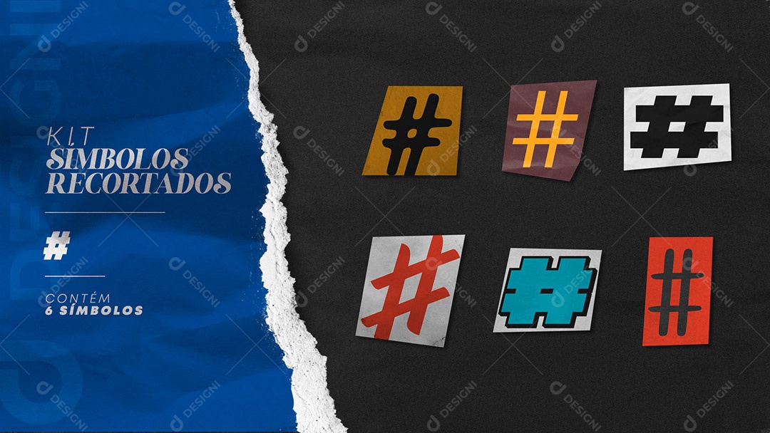 Kit de Símbolos Coloridos de Hashtag Recortados para Composição PSD