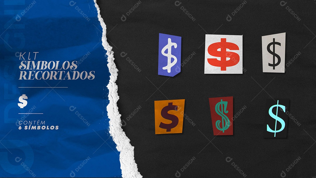 Kit de Símbolos Coloridos de Cifrão Recortados para Composição PSD