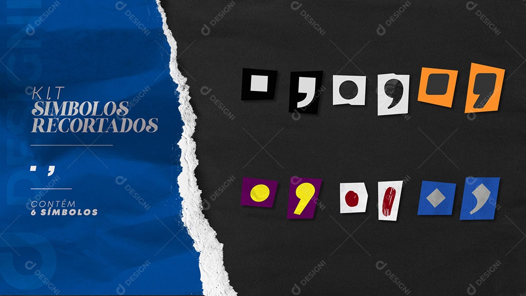 Kit de Símbolos Coloridos Ponto e Vírgula Recortados para Composição PSD