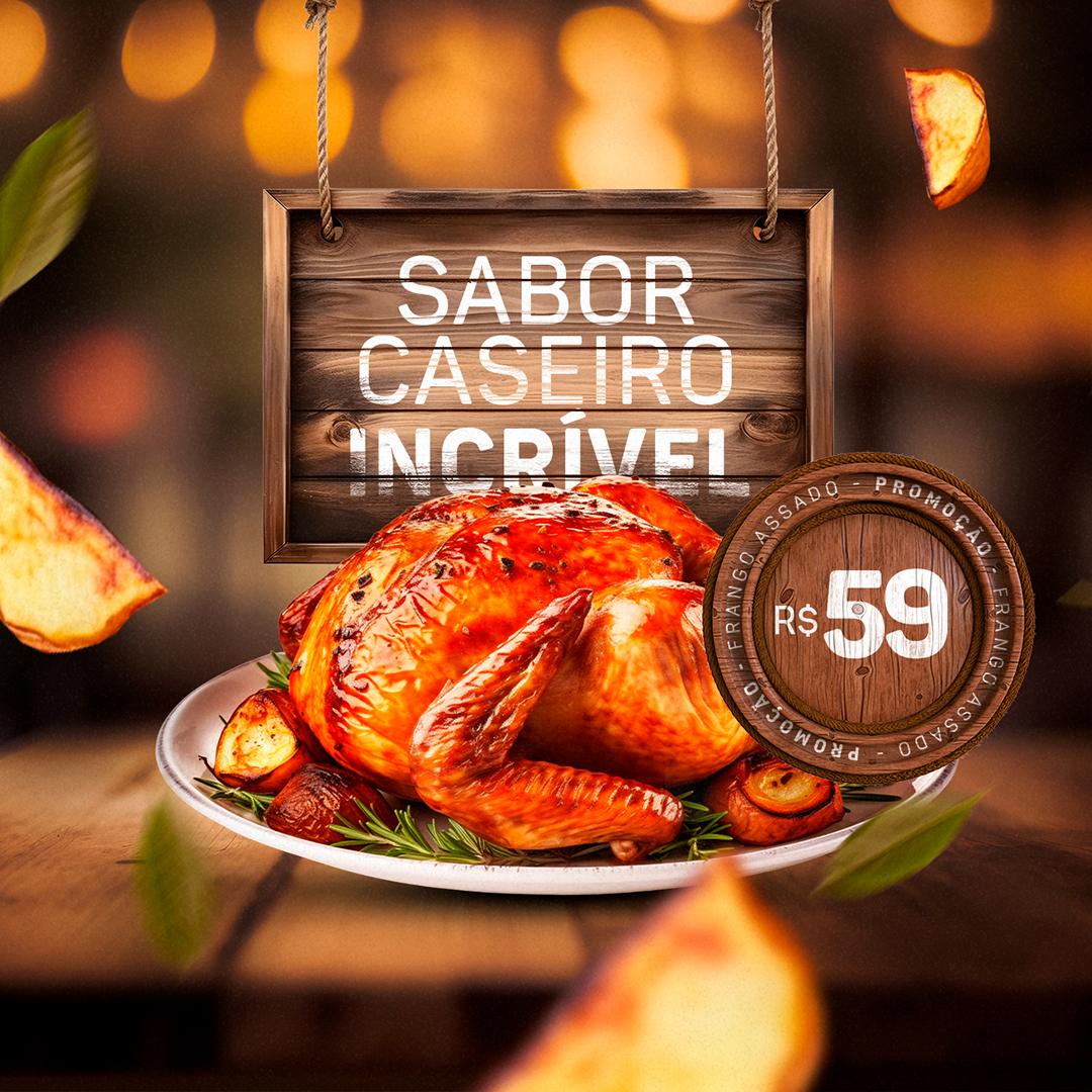 Motion Churrascaria Frango Assado Sabor Caseiro Incrível 59,00 Social Media After Effects Editável