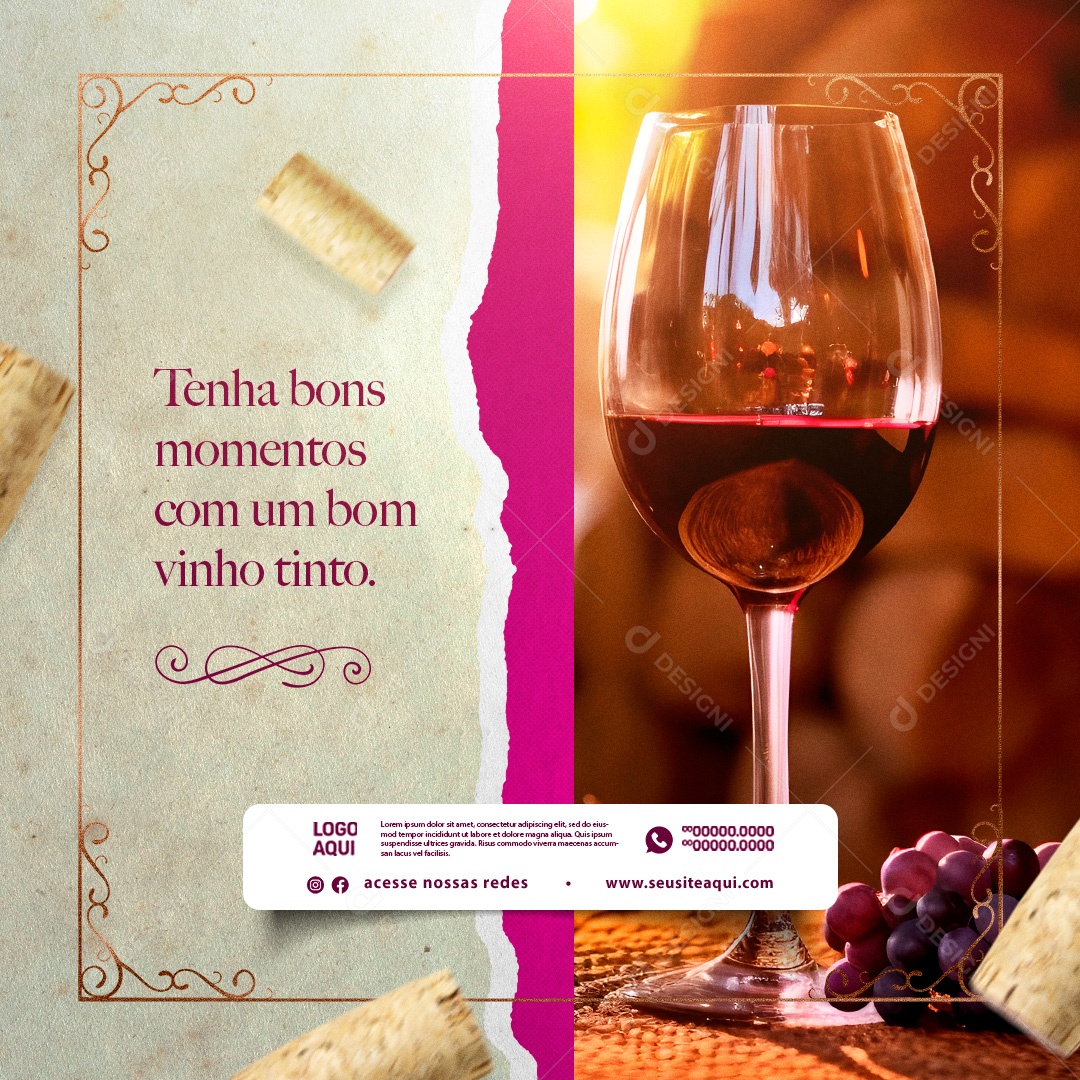 Casa de Vinho Tenha Bons Momentos com Um Bom Vinho Social Media PSD Editável