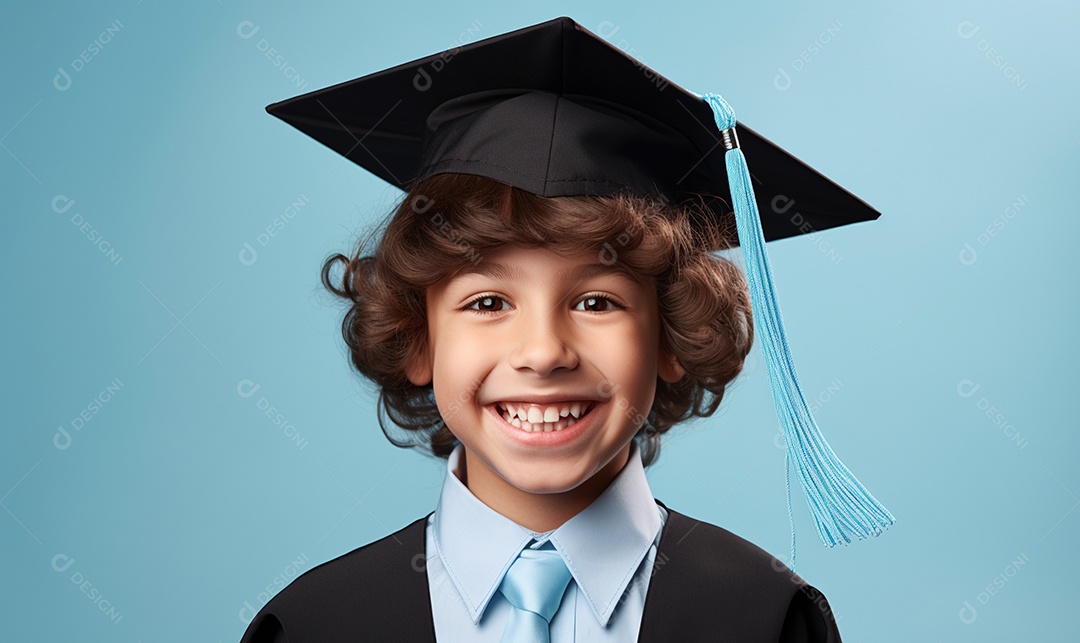 Jovem sorridente estudante com chapéu de formatura