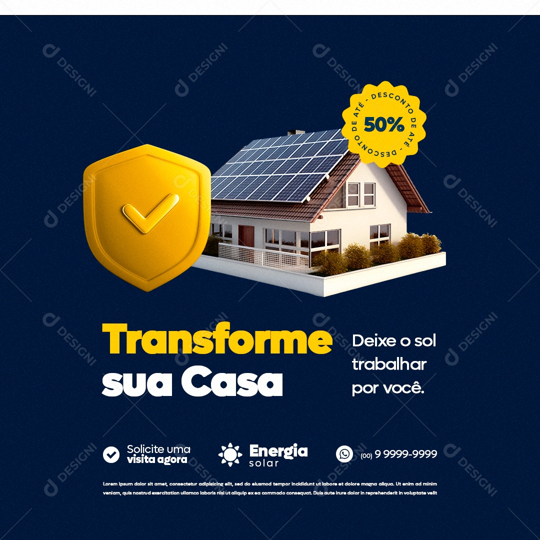 Energia Solar Transforme sua Casa Deixe o Sol Trabalhar por Você Social Media PSD Editável