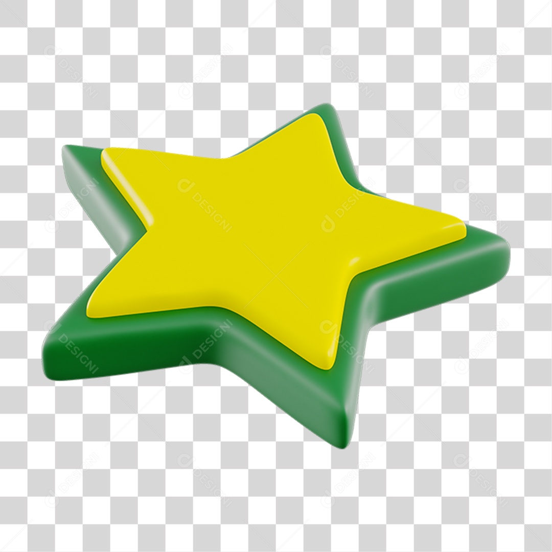 Elemento 3D Estrela Verde com Amarelo para Composição PNG Transparente