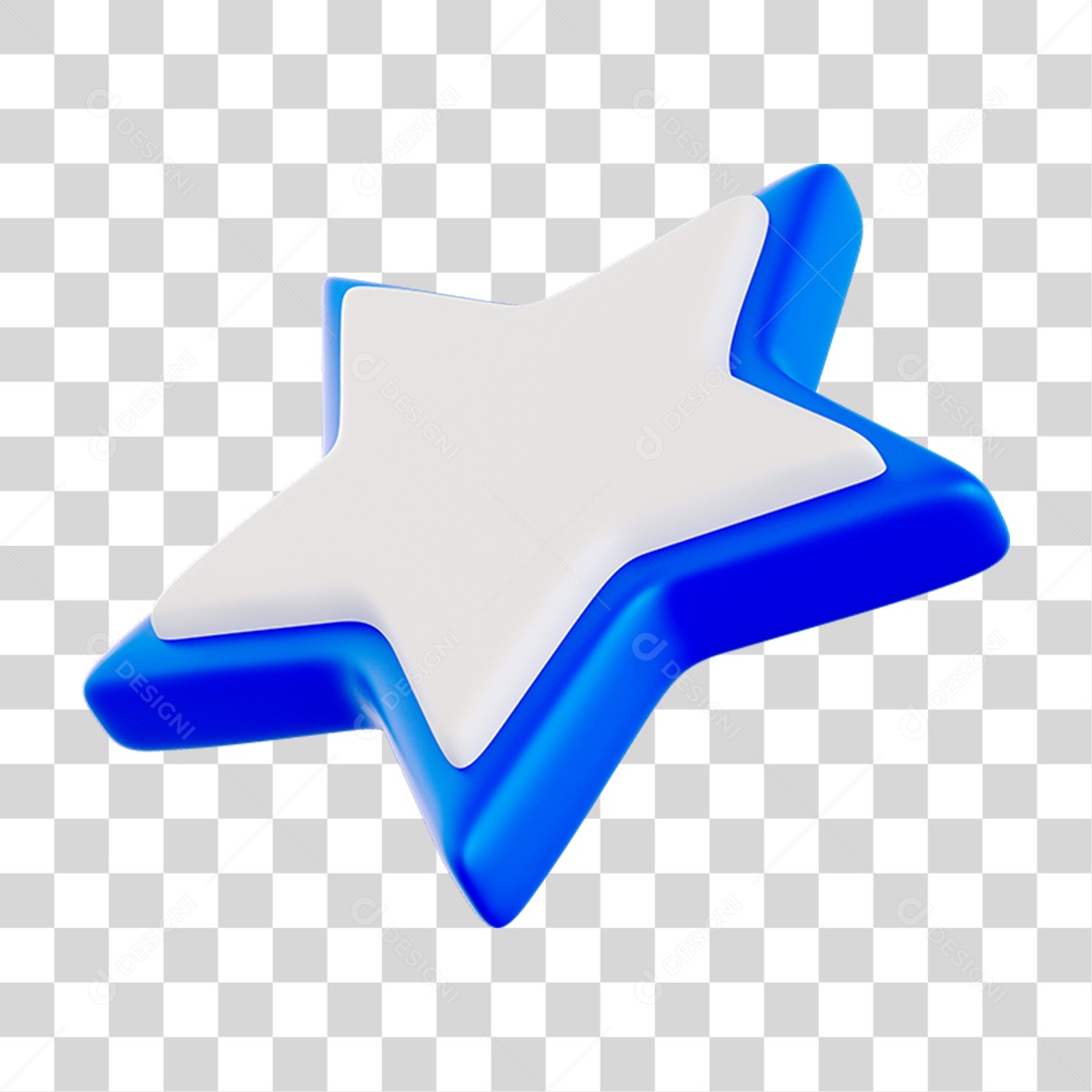 Elemento 3D Estrela Azul com Branca para Composição PNG Transparente