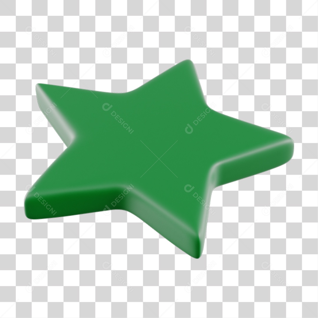 Elemento 3D Estrela Verde para Composição PNG Transparente