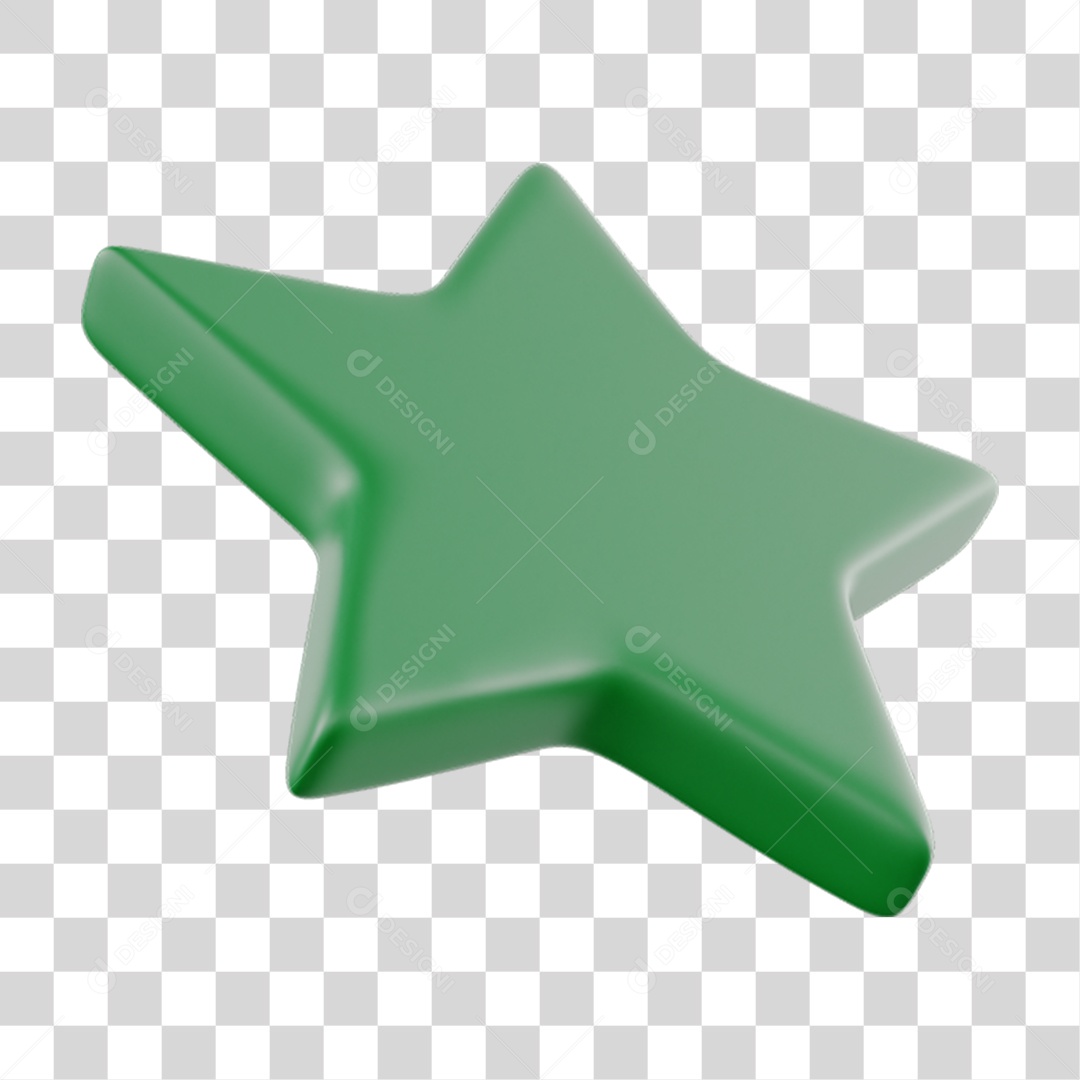 Elemento 3D Estrela Verde para Composição PNG Transparente