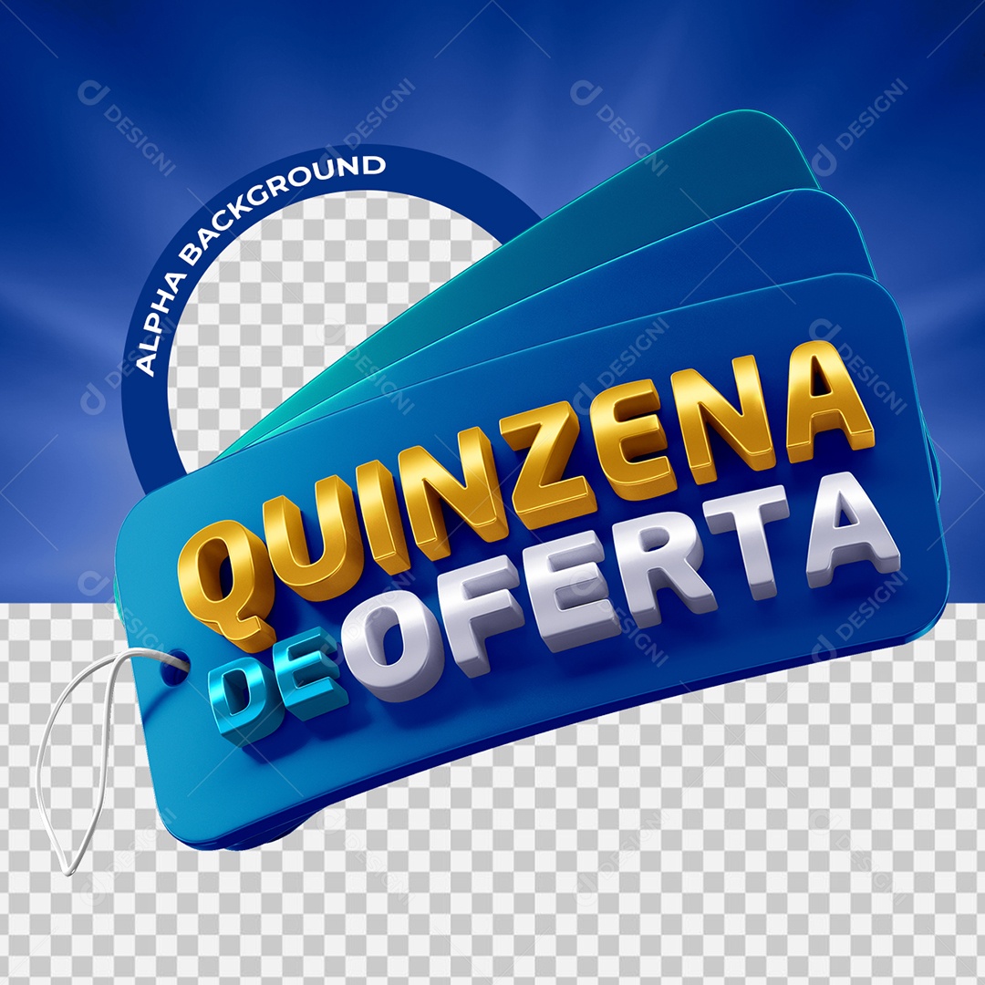 Quinzena De Oferta Selo 3D Azul e Branco para Composição PSD