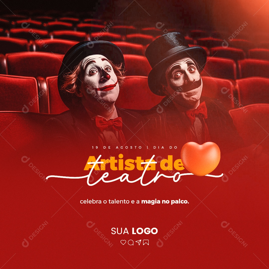 Dia do Artista de Teatro Celebrando o Talento e a Magia no Palco Social Media PSD Editável