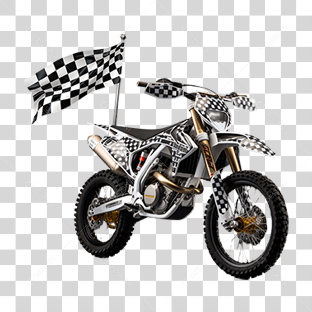 Moto com Bandeira de Largada para Corrida de Motocross PNG Transparente