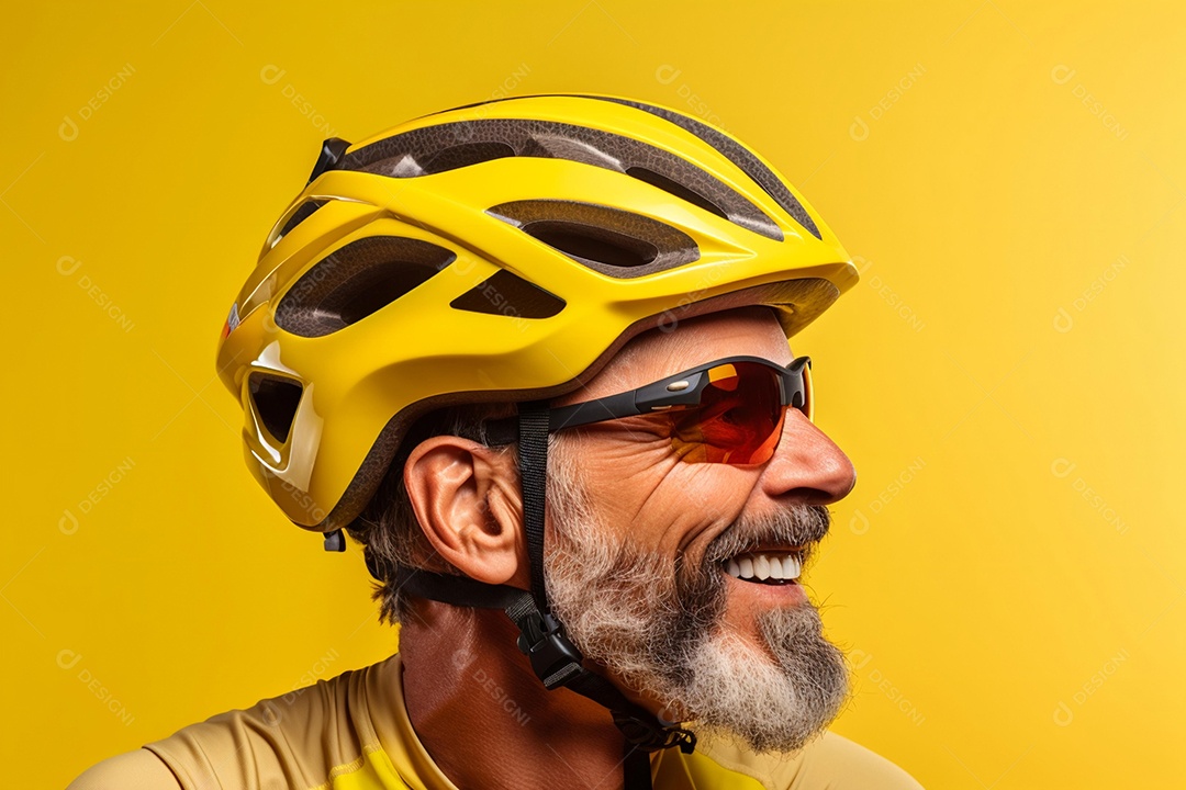 Ciclista de montanha com capacete e óculos de sol