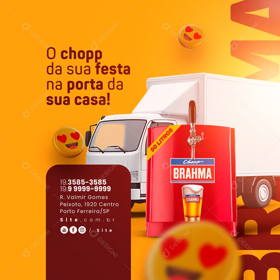 Social Media Delivery Cervejaria Brahma O Chop da Sua Festa PSD Editável