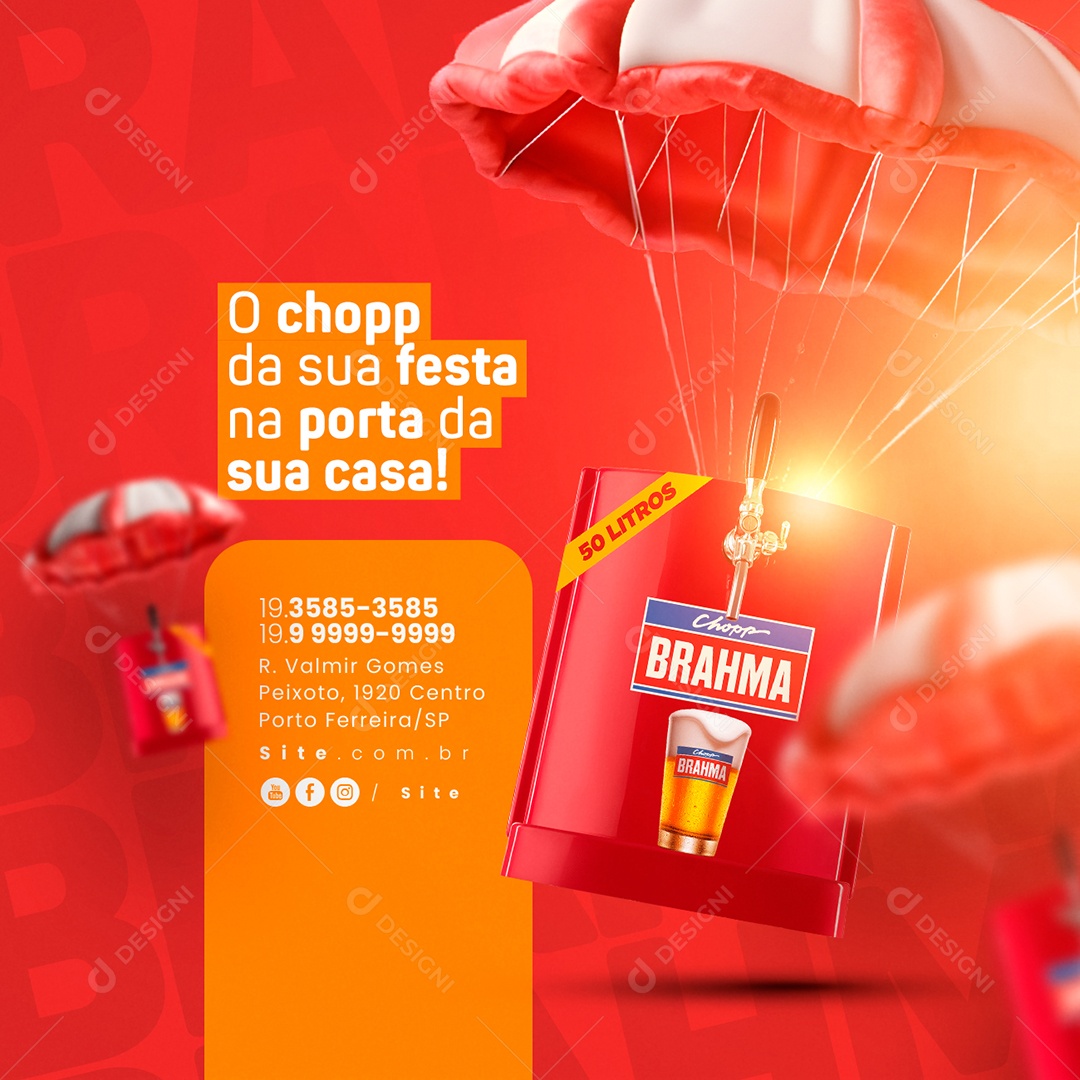 Delivery Cervejaria Brahma O Chop da Sua Festa na Porta da Sua Casa Social Media PSD Editável