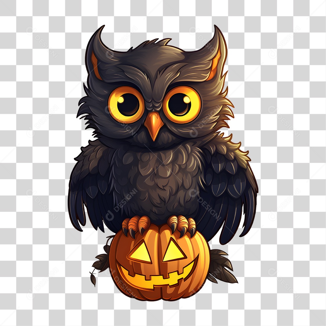 Black Owl Child in Pumpkin Transparent PNG