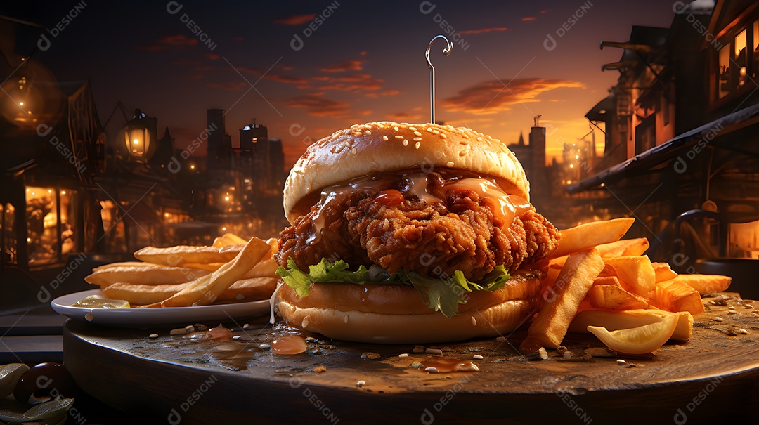 Delicioso hamburguer com batatas fritas