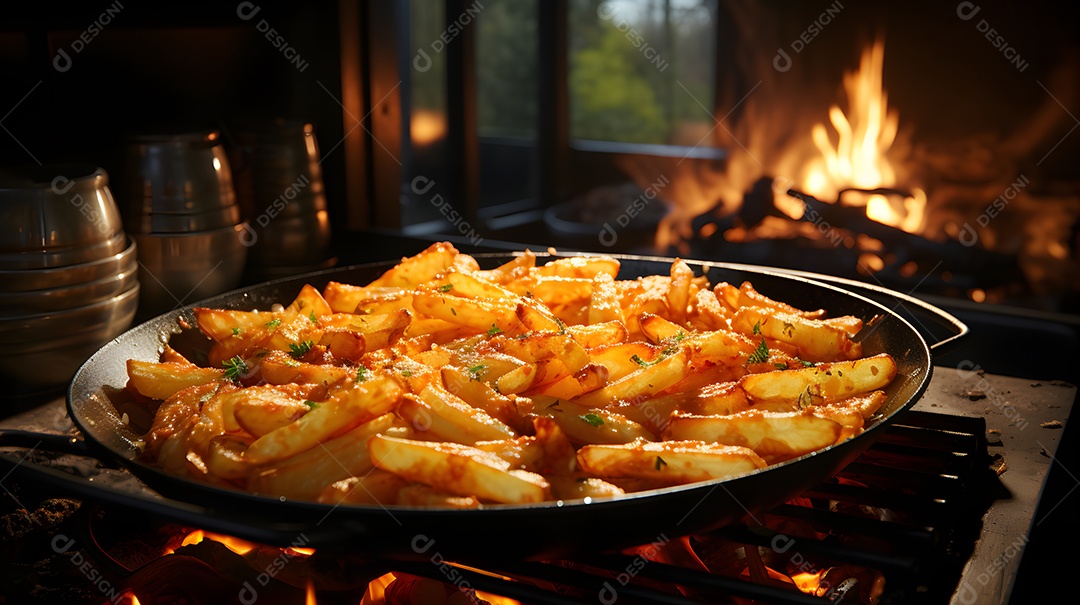 Tigela com batatas fritas crocantes