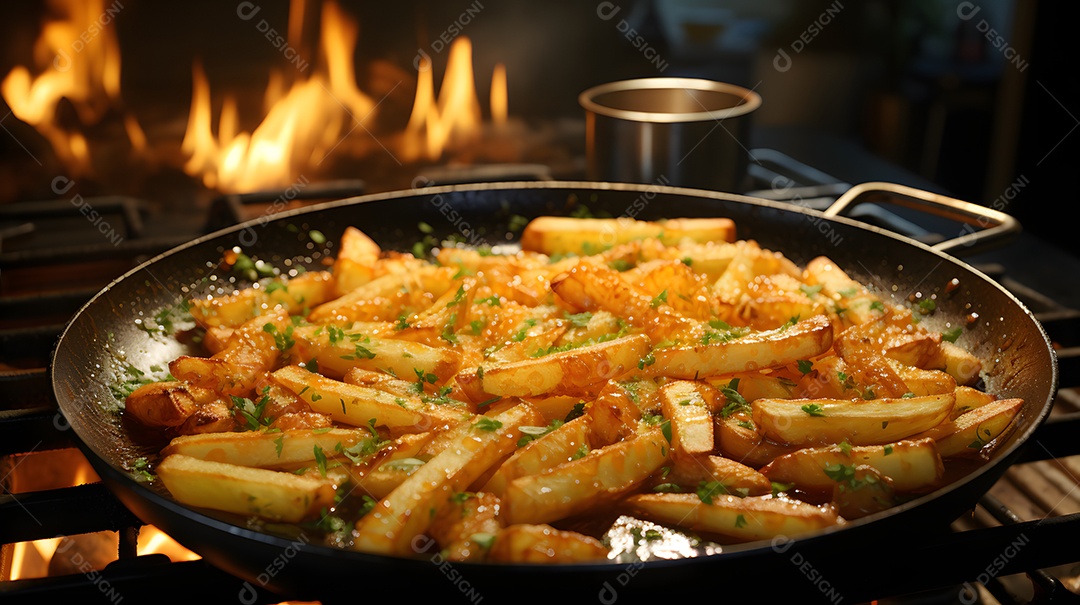 Tigela com batatas fritas crocantes