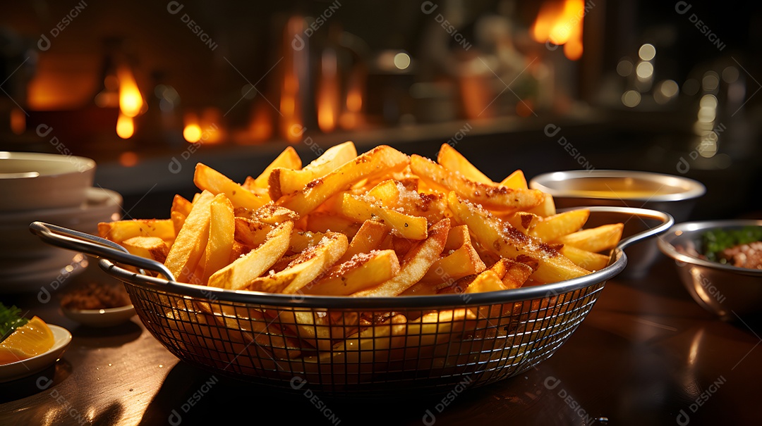 Tigela com deliciosas batatas fritas crocantes