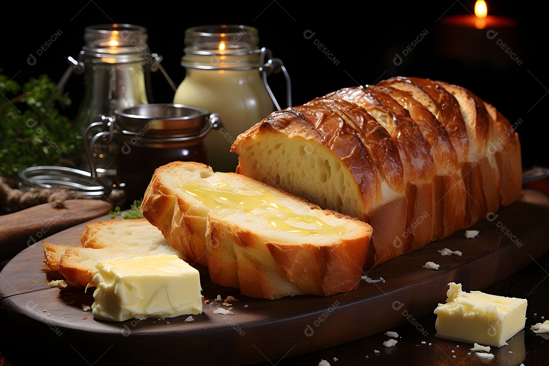 Pão fatiado sobre a tábua