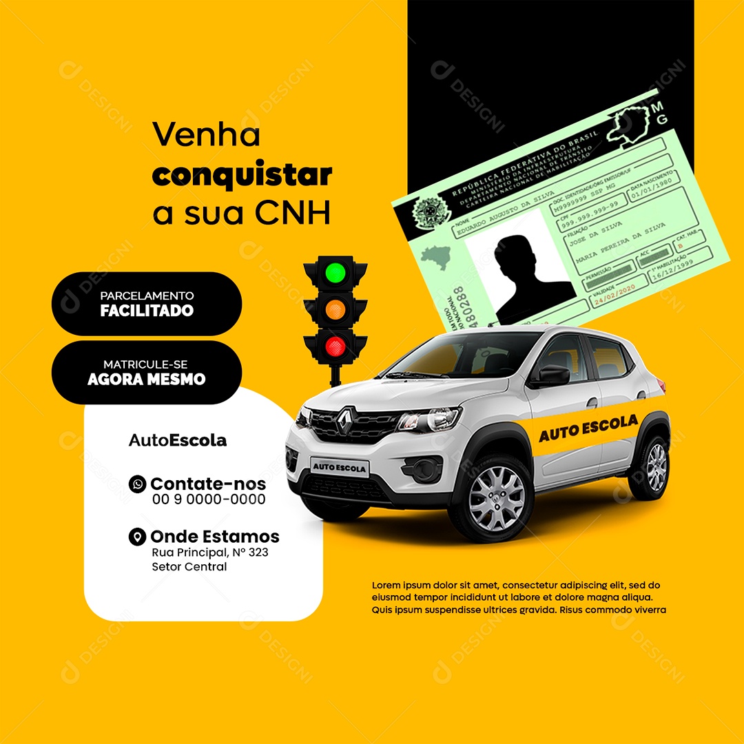 Auto Escola Venha Conquistar a Sua CNH Social Media PSD Editável