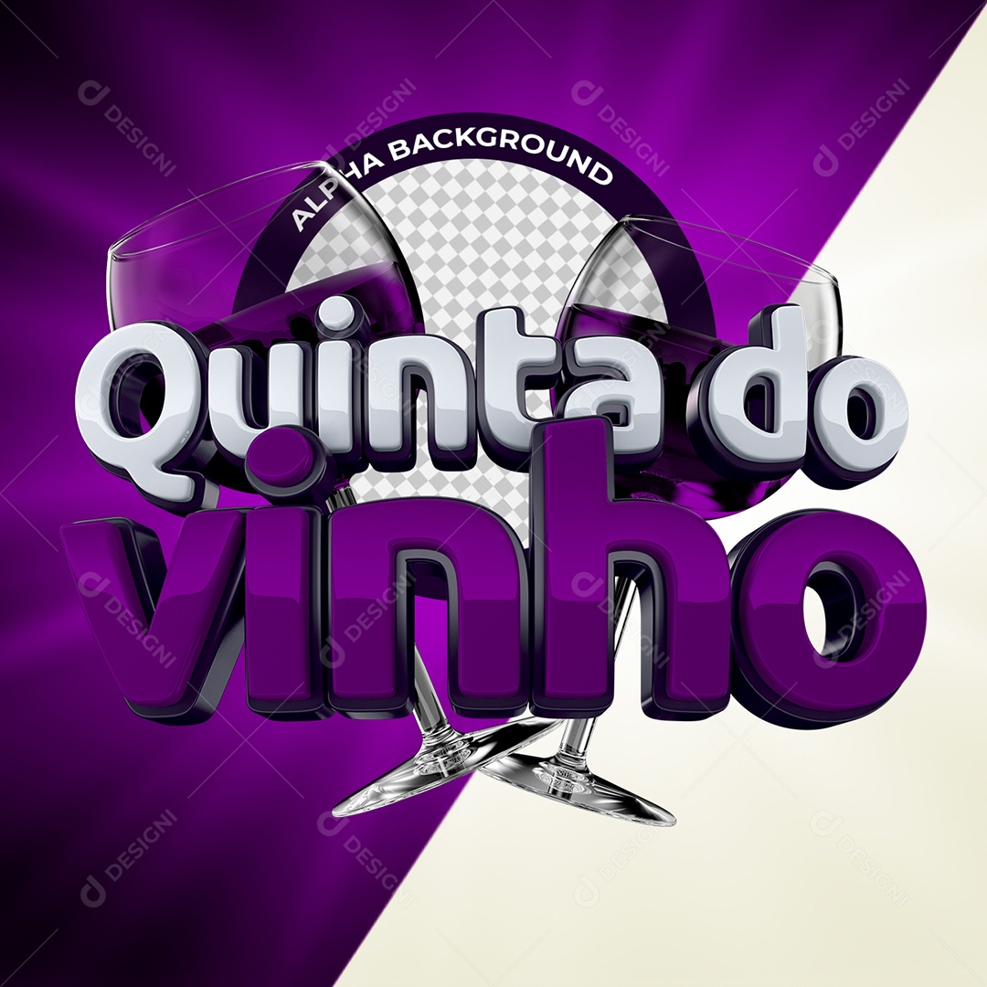 Quinta do Vinho Selo 3D Roxo e Branco para Composição PSD