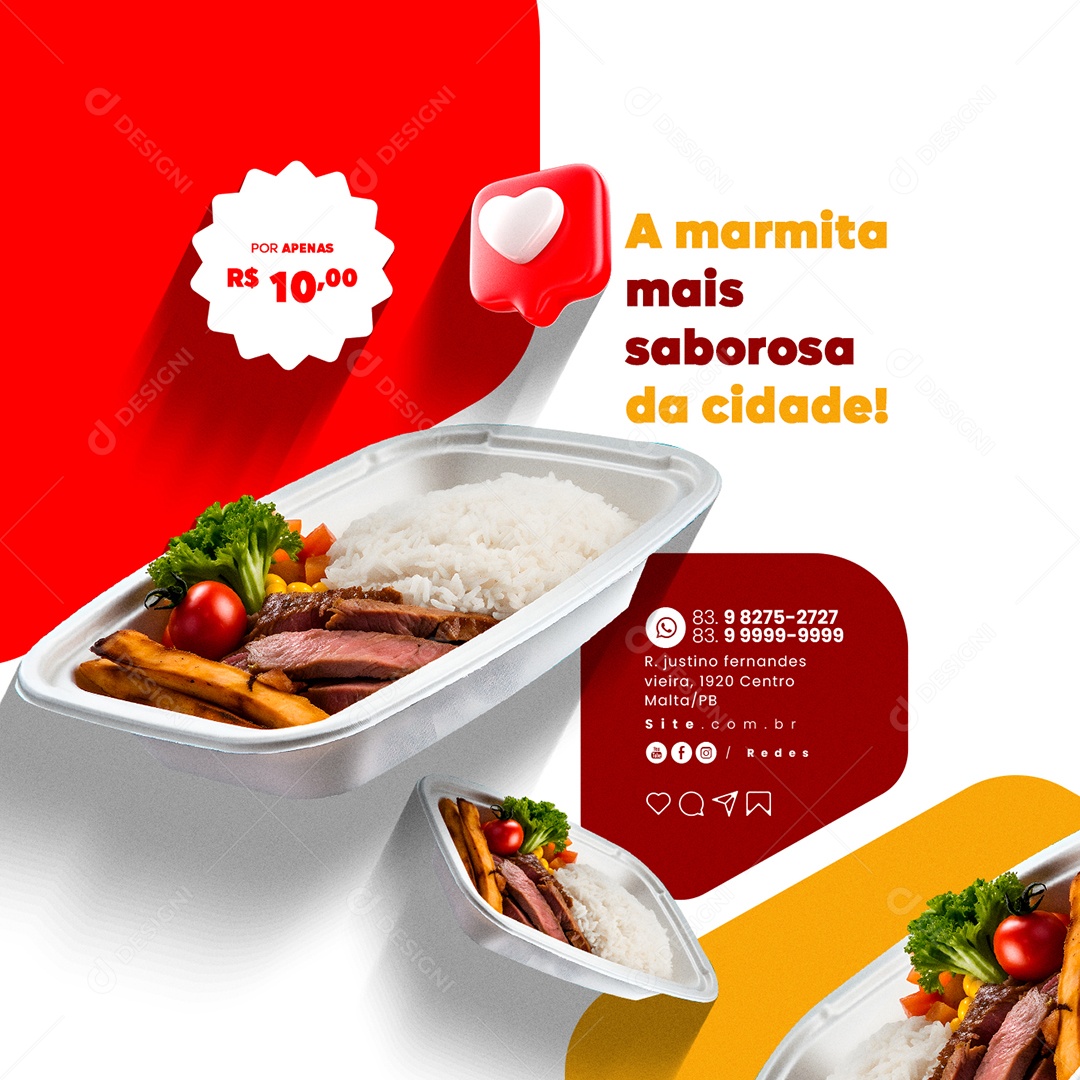 Marmitaria Restaurant The Most Tasty Lunch Box in the City Social Media Editable PSD