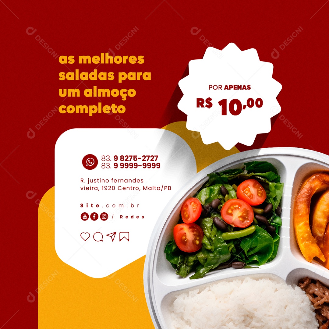 Restaurante Marmitaria As Melhores Saladas para um Almoço Completo Social Media PSD Editável