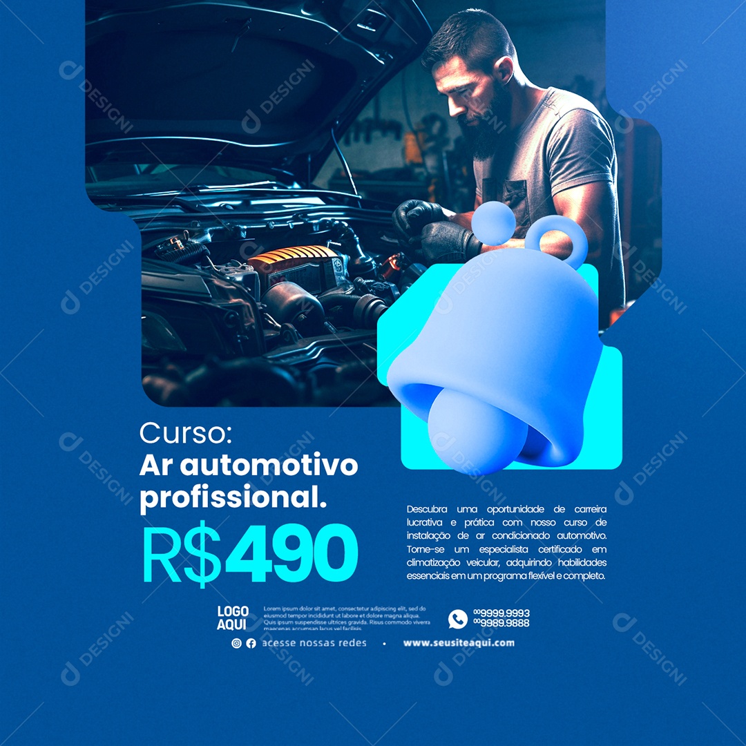 Curso Ar Automotivo Profissional 490,00 Social Media PSD Editável