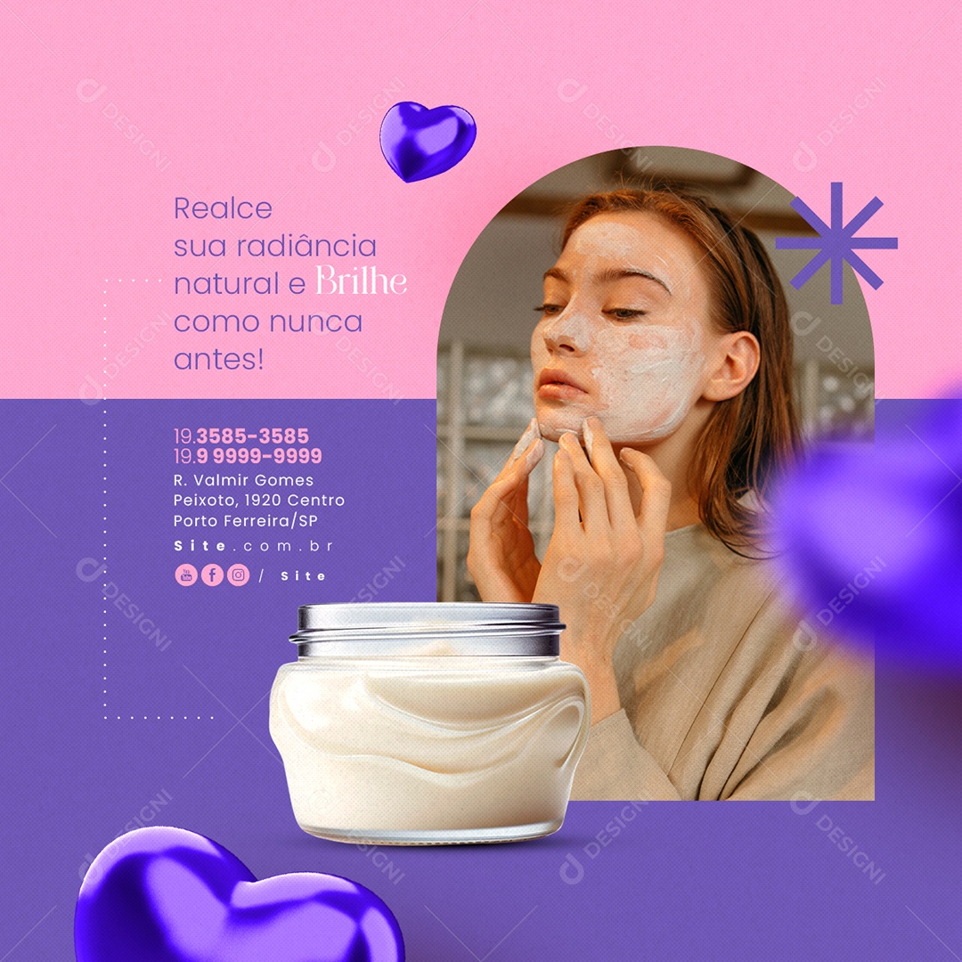 Cosméticos Realce sua Radiância Natural e Brilhe Como Nunca Antes Social Media PSD Editável