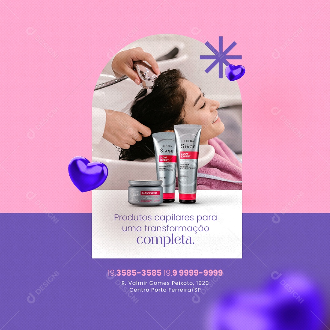 Cosméticos Produtos Capilares para Uma Transformação Completa Social Media PSD Editável