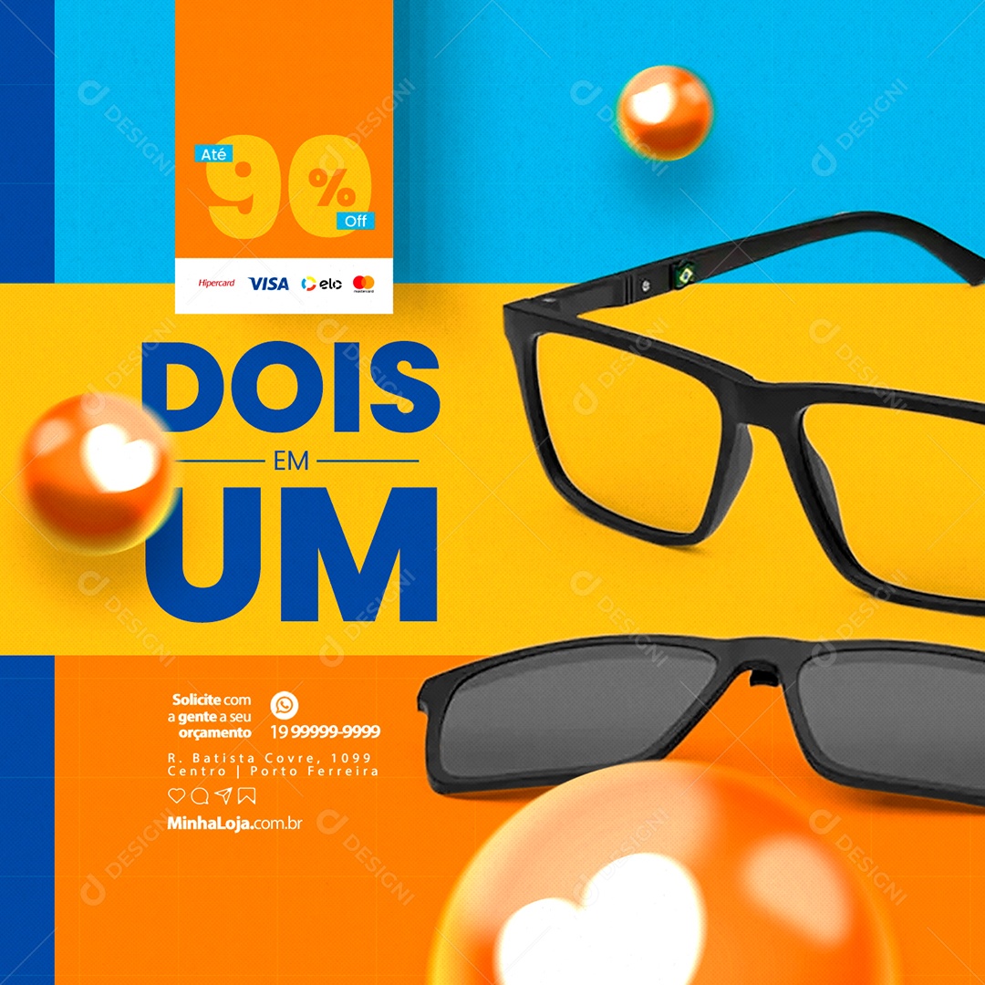 Ótica Dois em Um Até 90% Off Social Media PSD Editável