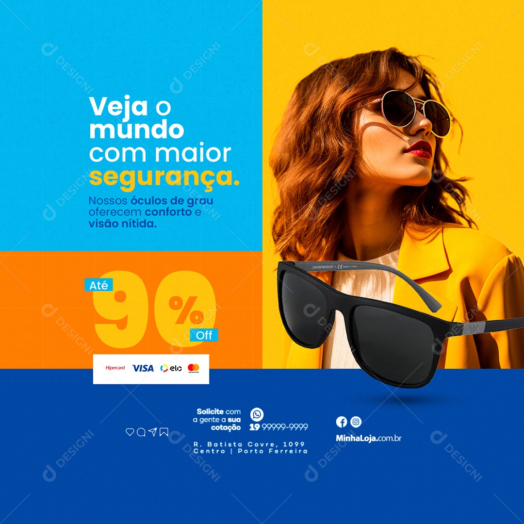 Ótica Veja o Mundo com Maior Segurança Até 90% Off Social Media PSD Editável