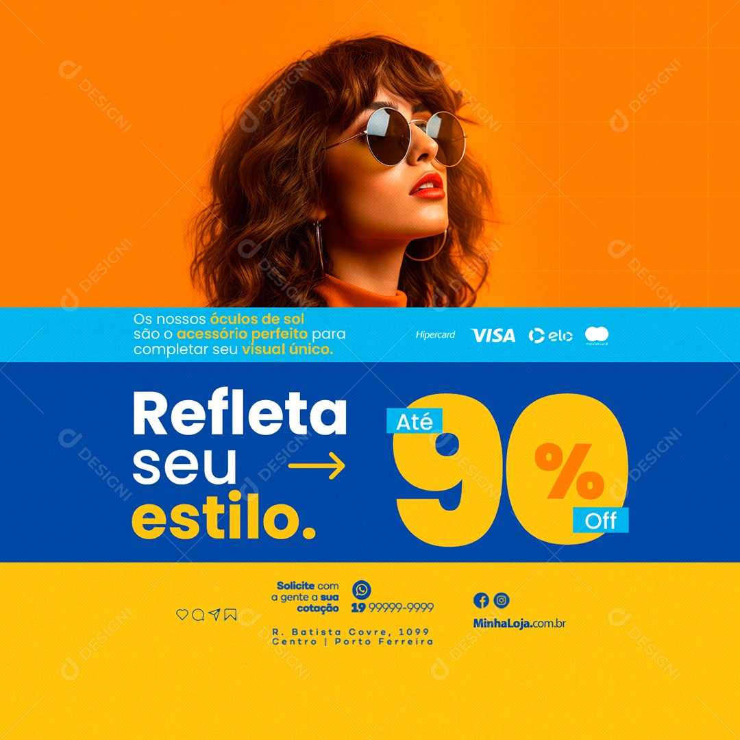 Ótica Refleta seu Estilo Até 90% Off Social Media PSD Editável