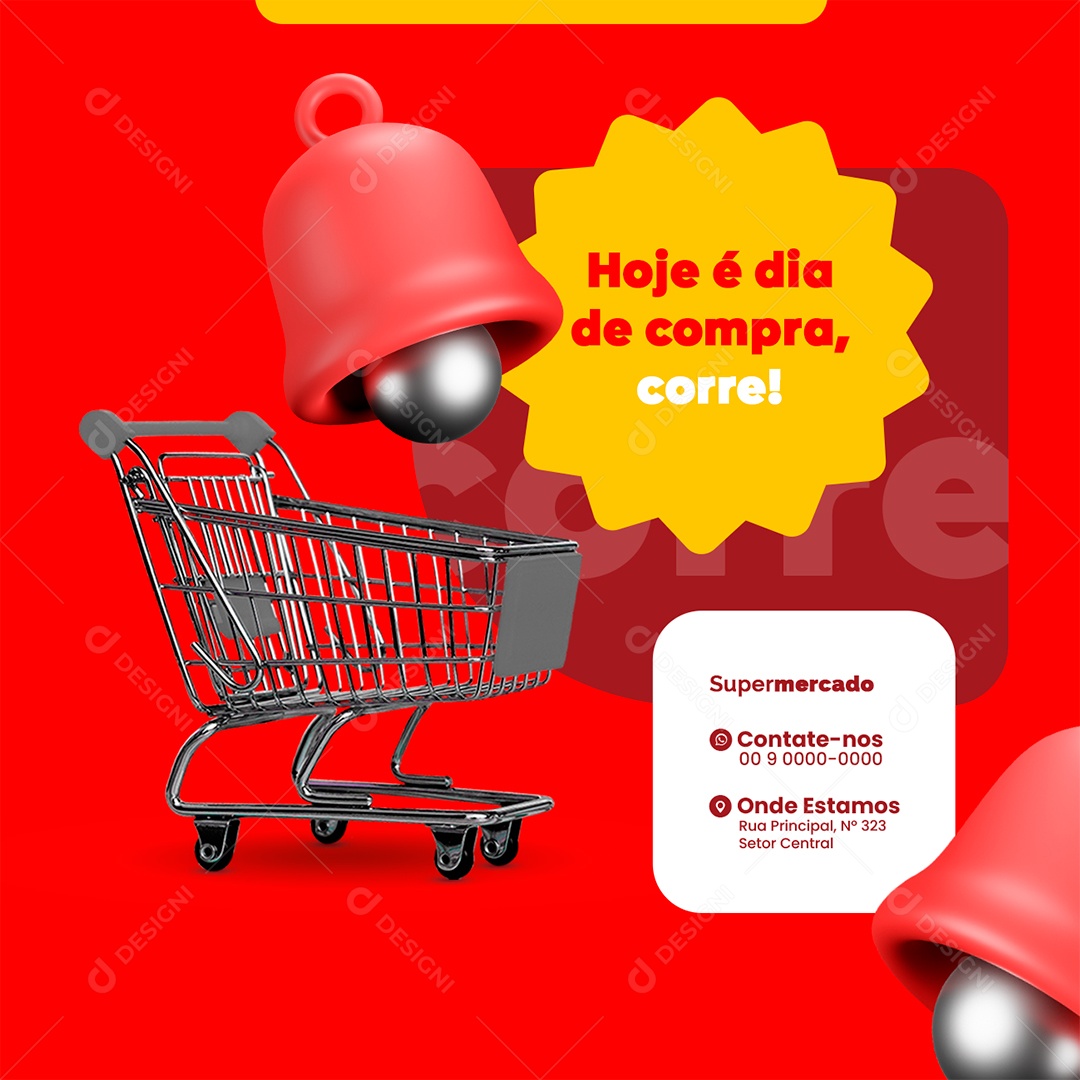 Supermercado Hoje é Dia de Compra Corre Social Media PSD Editável