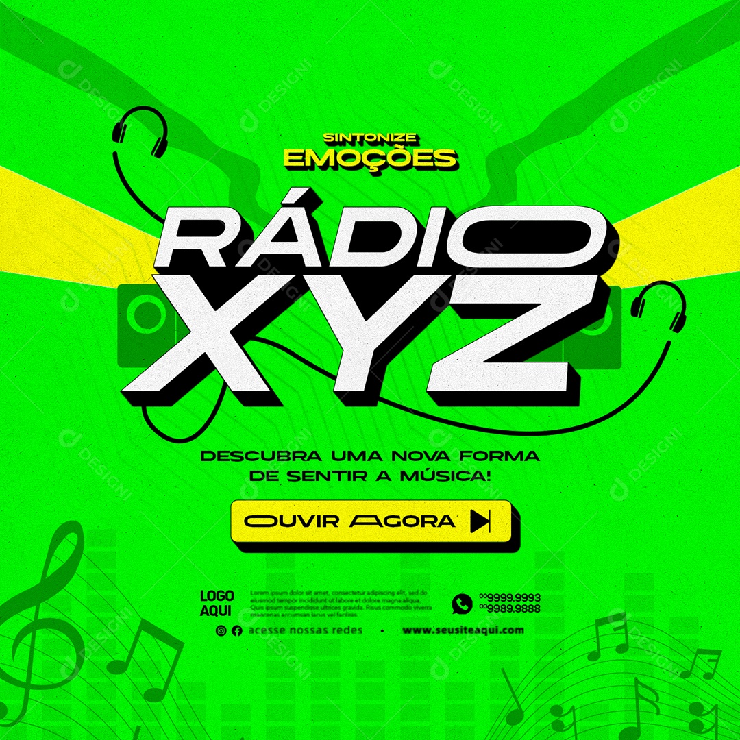 Rádio XYZ Sintonize Emoções Ouvir Agora Social Media PSD Editável